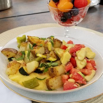 The Lamplighter Bed & Breakfast - Polenta with vegetables and potatoes, avocado/tomato salad, fresh fruit bowl(accommodating for vegan!) - Bed & Breakfast Near Me - Ludington, Michigan The Lamplighter Bed & Breakfast - Polenta with vegetables and potatoes, avocado/tomato salad, fresh fruit bowl(accommodating for vegan!) - Bed & Breakfast Near Me - Ludington, Michigan