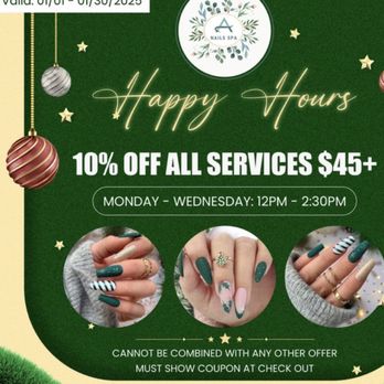 A Nails Spa - Copy of the coupon that they refused to honor even though I did go during the day and time the coupon stated. - Nail Salons Near Me - Cornelia, Georgia A Nails Spa - Copy of the coupon that they refused to honor even though I did go during the day and time the coupon stated. - Nail Salons Near Me - Cornelia, Georgia