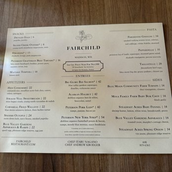 Fairchild - Menu - Seafood Near Me - Madison, Wisconsin