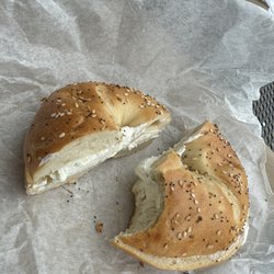 Perry's Bagel Cafe - Everything bagel with regular cream cheese and jalapeno cream cheese