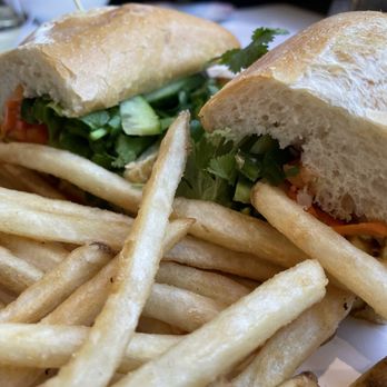 Breaking Dawn Brunch - Lemongrass Tofu Banh Mi with fries - Breakfast & Brunch Near Me - Los Gatos, California