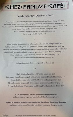 Menu photo 1 Chez Panisse Berkeley, CA