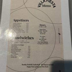 Villa Fiesta - Menu 2025