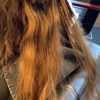 Chroma Salon - Before - Orange and copper tones, uneven light spots and more  After - Even color distribution, smooth color transition - Hair Salons Near Me - Tacoma, Washington