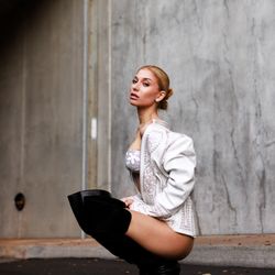 West Coast Leather - Model Mayala Rodriguez in American Fashion Designer Skip Pas's specialty Beatle Jacket for Holiday 2025 Dec Gmaro French Magazine