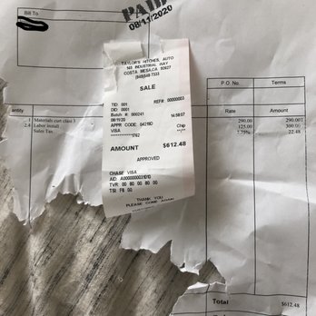 Taylor's - Receipt from Taylor's - Trailer Repair Near Me - Costa Mesa, California
