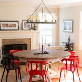 Kami Gray Interior Design - a dining table with red chairs - Interior Design Near Me Kami Gray Interior Design - a dining table with red chairs - Interior Design Near Me