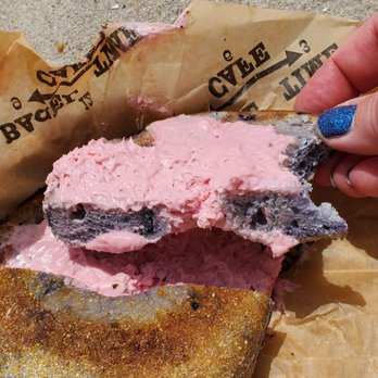 Bagel Time Cafe - Blueberry Bagel with Strawberry Cream Cheese - Cafes Near Me - Cape May, New Jersey Bagel Time Cafe - Blueberry Bagel with Strawberry Cream Cheese - Cafes Near Me - Cape May, New Jersey