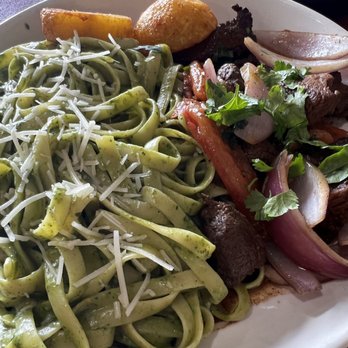 Fusion Peru - Verde pasta with Beef Lomo Saltado - Food Trucks Near Me - College Station, Texas Fusion Peru - Verde pasta with Beef Lomo Saltado - Food Trucks Near Me - College Station, Texas