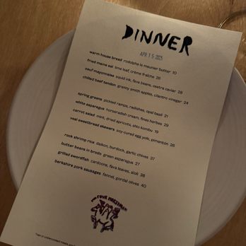 The Four Horsemen - Dinner menu 4/15 - Wine Bars Near Me - Brooklyn, New York