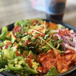 Ahipoki - A spring mix bowl and a soda.