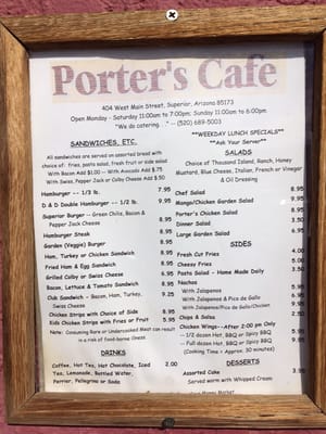 Menu photo 8 Porter's Saloon & Grill Superior, AZ Menu photo 8 Porter's Saloon & Grill Superior, AZ