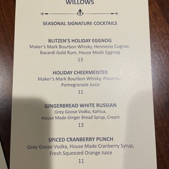 Willows - Holiday specialty cocktails - Hotels Near Me - Industry, Pennsylvania