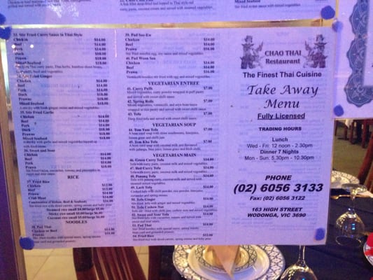 Menu photo 1 Chao Thai Wodonga, VIC Menu photo 1 Chao Thai Wodonga, VIC