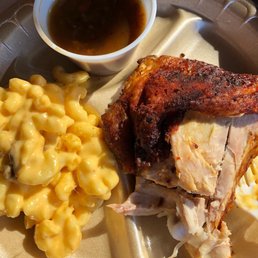 Hubby and I shared Mac and cheese and the quarter smoked chicken meal Hubby and I shared Mac and cheese and the quarter smoked chicken meal