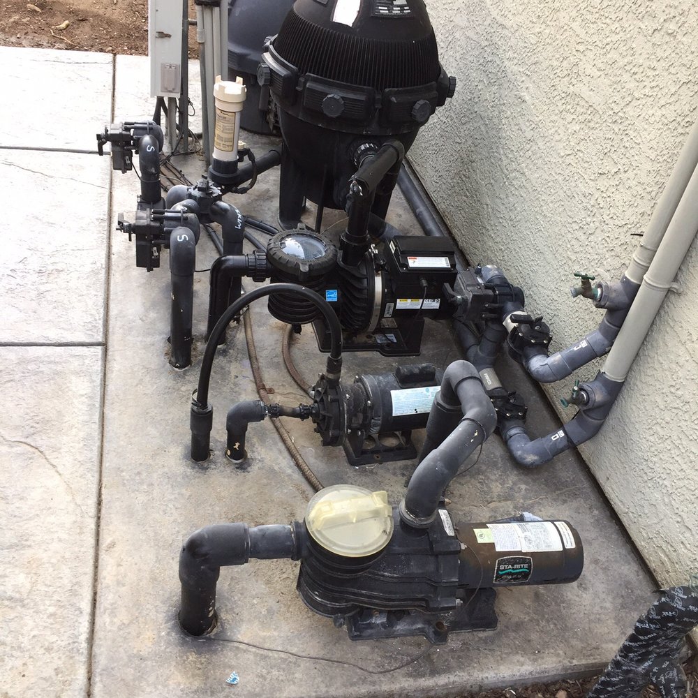 Mike the Poolman - Here's the pic with the new variable speed pump in the middle. This is before the new spa jet pump. - Pool Cleaners Near Me - Folsom, California Mike the Poolman - Here's the pic with the new variable speed pump in the middle. This is before the new spa jet pump. - Pool Cleaners Near Me - Folsom, California