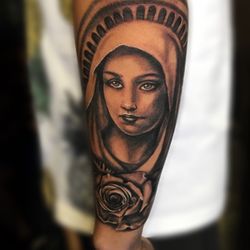 Good Vibes Tattoo - Virgin Mary by Diana Lopez