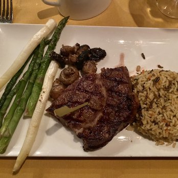 Hugo's Cellar - Ribeye Steak Split w/wild rice & fresh asparagus - American Near Me - Las Vegas, Nevada Hugo's Cellar - Ribeye Steak Split w/wild rice & fresh asparagus - American Near Me - Las Vegas, Nevada