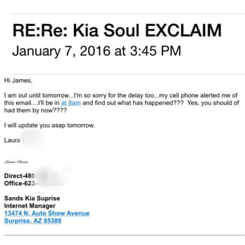 Sands Kia - Acknowledgment from Kia Management that there was a written agreement to provide floor mats. - Car Dealers Near Me - Surprise, Arizona