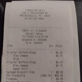 Fiorentina Grill - Final check - Italian Near Me - Breinigsville, Pennsylvania