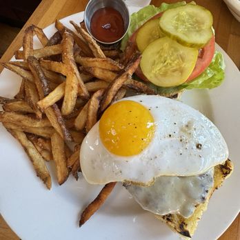 The Abbey - Burger with duck egg - New American Near Me - Cambridge, Massachusetts