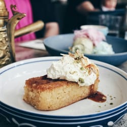 Moorish Blue - Tunisian orange syrup cake, blood orange fool, almonds