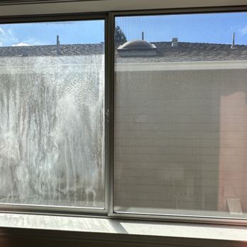 Abstract Windows - Previous window in guest bedroom that has condensation inside lanes. - Windows Installation Near Me - San Carlos, California