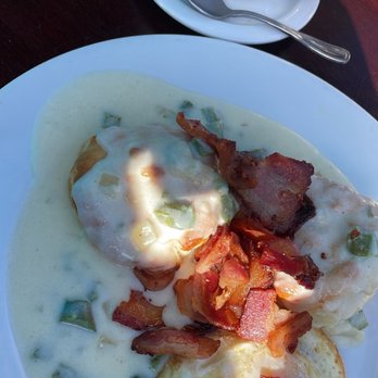 Let’s Yolk About It - Biscuit & Gravy topped with egg and bacon bits! - Breakfast & Brunch Near Me - Long Beach, California Let’s Yolk About It - Biscuit & Gravy topped with egg and bacon bits! - Breakfast & Brunch Near Me - Long Beach, California