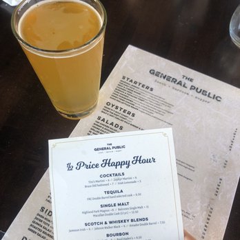 The General Public - Happy hour menu - 1/2 price drinks from 3-6 - New American Near Me - San Antonio, Texas