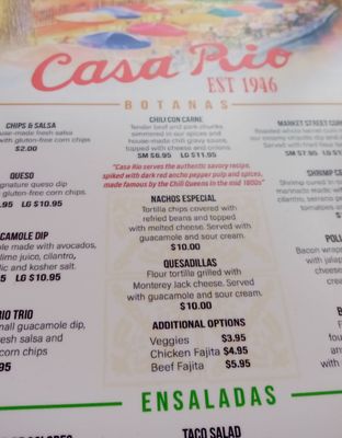 Menu photo 7 Casa Rio San Antonio, TX