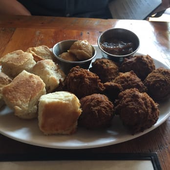 The Whiskey Jar - Biscuits and hush puppies with apple jam and sorghum butter - Southern Near Me - Charlottesville, Virginia The Whiskey Jar - Biscuits and hush puppies with apple jam and sorghum butter - Southern Near Me - Charlottesville, Virginia