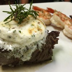 Chamberlain's Steak & Fish - Filet Mignon, blue cheese butter and jumbo shrimp. Wonderful.