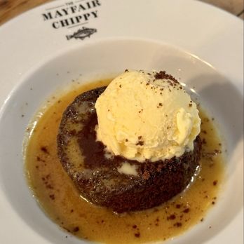 The Mayfair Chippy - sticky date pudding + clotted cream ice cream - Fish & Chips Near Me - London, XGL