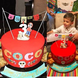 Red Velvet "Coco" themed cake. It was beautifully made and tasted as amazing as it looks! Best red velvet Fondant cake I've had!