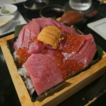 Shigotonin - Chutoro Sakura Box - Chutoro, uni, and ikura on a bed of sushi rice - Japanese Near Me - Las Vegas, Nevada