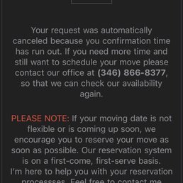 Email we received back at almost 10pm the night before the move Email we received back at almost 10pm the night before the move
