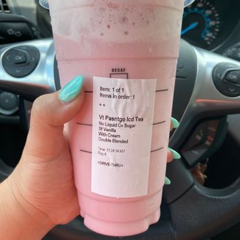 Starbucks - a pink drink in a plastic cup - Coffee & Tea Near Me - Austin, Texas