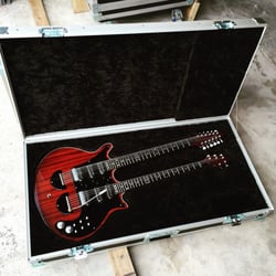 Double neck guitar case we built for a trade show! Black velvet lined interior!