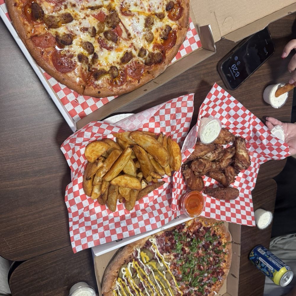 1/2 pastrami , 1/2 pastor with potatos and wings 1/2 pastrami , 1/2 pastor with potatos and wings