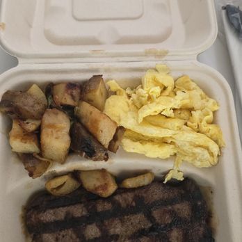 Cock-A-Doodle - New York Steak and Eggs with Country Fries - American Near Me - Chino, California Cock-A-Doodle - New York Steak and Eggs with Country Fries - American Near Me - Chino, California