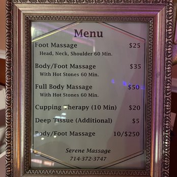 Serene Massage - Menu - Massage Near Me - Westminster, California
