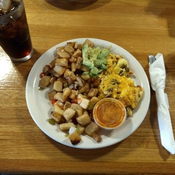 Alfred's Cafe - Southwestern scramble with wing sauce, potatoes O'Brien, and avocado instead of toast - American Near Me - Tacoma, Washington Alfred's Cafe - Southwestern scramble with wing sauce, potatoes O'Brien, and avocado instead of toast - American Near Me - Tacoma, Washington