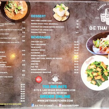 D E Thai Kitchen - Menu Page 2 of 2. - Thai Near Me - Las Vegas, Nevada