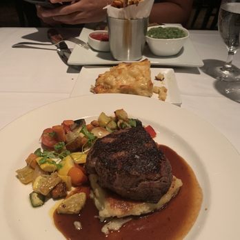 Linwoods - Beef Tenderloin - in front  Mac n cheese  Steak Au Poivre - top hidden lol - New American Near Me - Owings Mills, Maryland