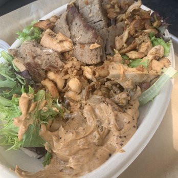 Yafa Hummus - Bowl with half chicken and half gyro. Spicy hummus is so good! - Mediterranean Near Me - Dublin, California Yafa Hummus - Bowl with half chicken and half gyro. Spicy hummus is so good! - Mediterranean Near Me - Dublin, California