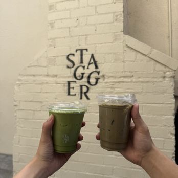Stagger Coffee - Left: Double Matcha Right: Double Hochija - Coffee & Tea Near Me - Los Angeles, California Stagger Coffee - Left: Double Matcha Right: Double Hochija - Coffee & Tea Near Me - Los Angeles, California