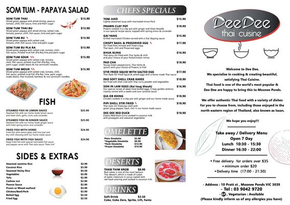 Menu photo 2 Dee Dee Thai Cuisine Moonee Ponds, VIC Menu photo 2 Dee Dee Thai Cuisine Moonee Ponds, VIC