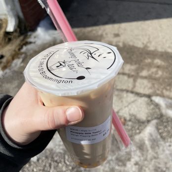 Sunny Poke Tea - Pineapple Milk Tea with mango popping boba - Poke Near Me - Bloomington, Indiana