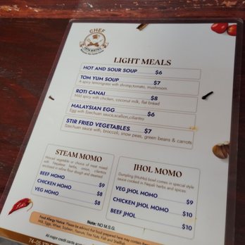 Chef CBTM Bistro - Front menu with small bites and momos. There are also noodles and other dishes. - Asian Fusion Near Me - Jackson Heights, New York