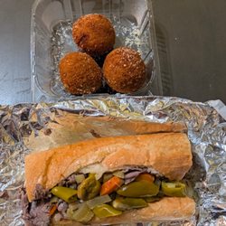 Buona - Arancini Beer Bites and Italian Beef with hotpeppers